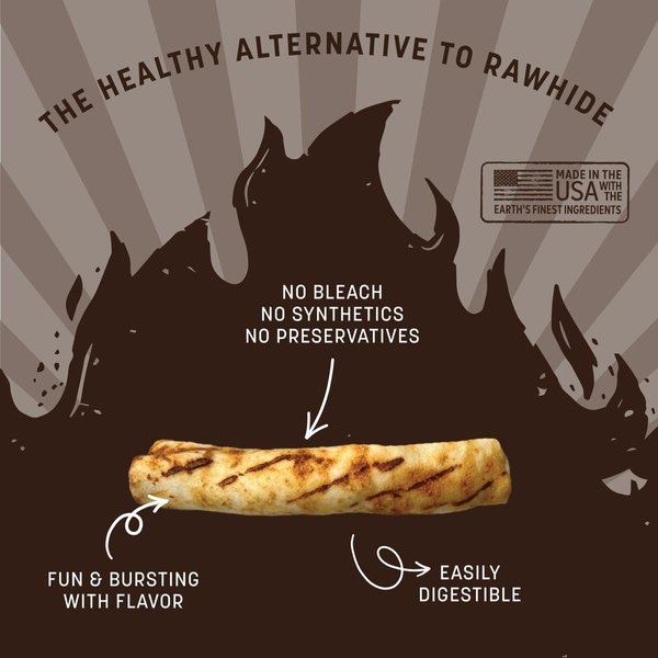 Show full view: Earth Animal No-Hide Medium Roll Long Lasting Natural Rawhide Alternative Barbeque Smoked Chicken & Turkey Recipe Dog Chew Treat slide 3 of 9