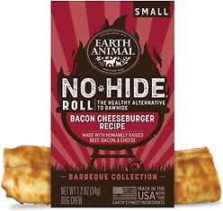 Earth Animal No-Hide Small Roll Long Lasting Natural Rawhide Alternative Barbeque Bacon Cheeseburger Recipe Dog Chew Treat