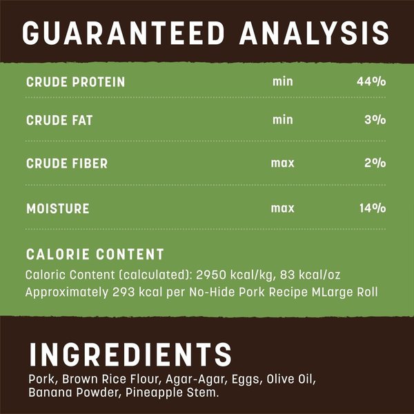 Show full view: Earth Animal No-Hide Large Rolls Long Lasting Natural Rawhide Alternative Pork Recipe Chew Dog Treats, 1 count slide 7 of 9