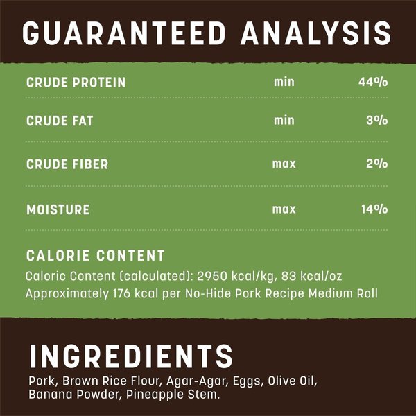 Show full view: Earth Animal No-Hide Medium Rolls Long Lasting Natural Rawhide Alternative Pork Recipe Chew Dog Treats, 1 count slide 7 of 10