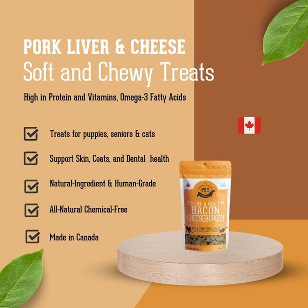 Show full view: The Granville Island Pet Treatery It's like a Healthy Bacon Cheeseburger Pork & Cheese Soft Chew Dog & Cat Treats, 6.17-oz bag slide 5 of 8