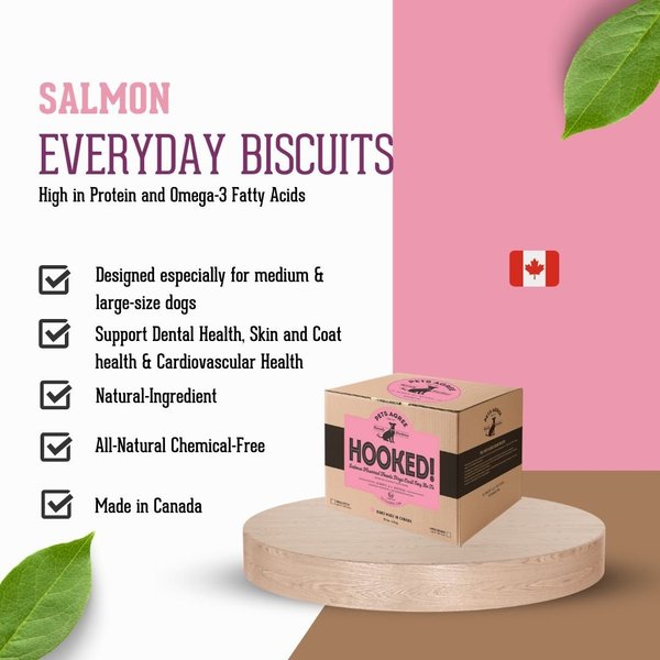 The Granville Island Pet Treatery Hooked! Pets Agree Salmon Flavored Dog Treats, 32-oz bag, Small