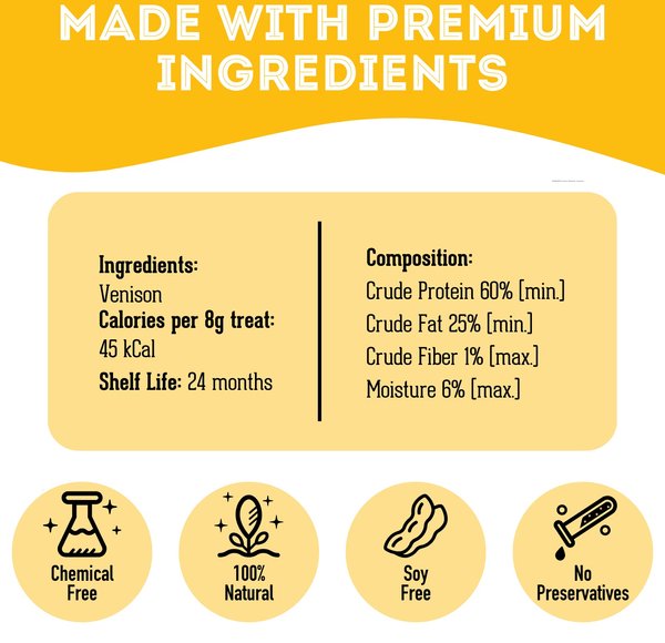 Show full view: The Granville Island Pet Treatery Enjoy The Game! Premium Dehydrated Venison, 80-g bag slide 5 of 6