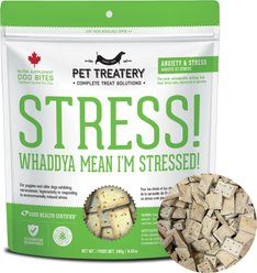 The Granville Island Pet Treatery Stress! Whaddya Mean I’m Stressed! Nutra Supplement Treat Bites, 240-g bag