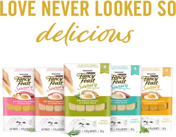 Show full view: Fancy Feast Savoury Purée Naturals Variety Pack Cat Treats, 10-g pouch, 36 count slide 6 of 9