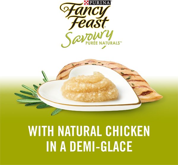 Show full view: Fancy Feast Savoury Purée Naturals with Natural Chicken in a Demi-Glace Grain-Free Cat Treats, 10-g pouch, 4 count slide 7 of 10