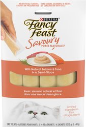 Fancy Feast Savoury Purée Naturals with Natural Salmon & Tuna in a Demi-Glace Grain-Free Cat Treats, 10-g pouch, 4 count