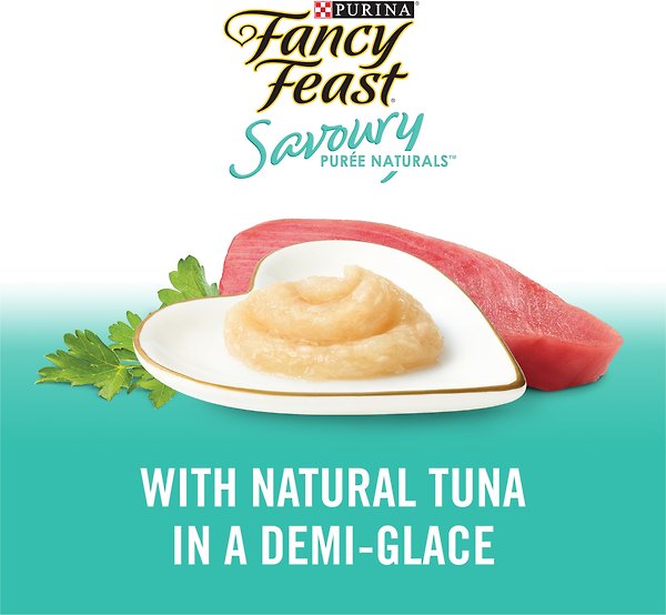 Show full view: Fancy Feast Savoury Purée Naturals Tuna in a Demi-Glace Grain-Free Cat Treats, 10-g pouch, 4 count slide 7 of 10