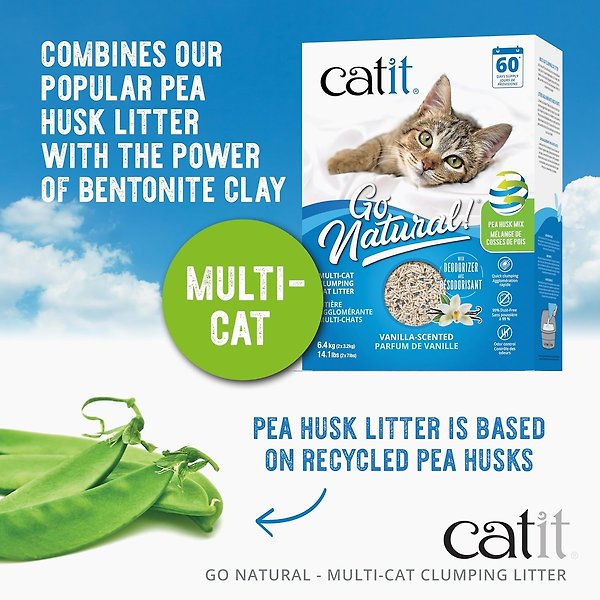 Show full view: Catit Go Natural! Pea Husk Clumping Multi-Cat Cat Litter, Vanilla Scented, 6.4-kg box slide 3 of 7