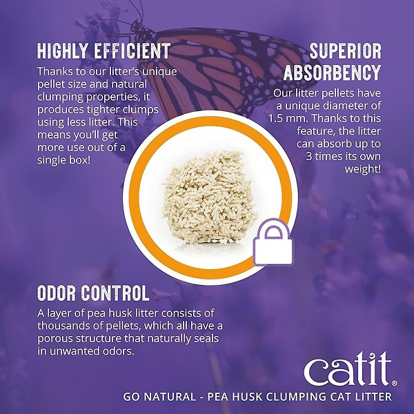 Show full view: Catit Go Natural! Pea Husk Lavender Scented Clumping Cat Litter, 5.6-kg box slide 4 of 7
