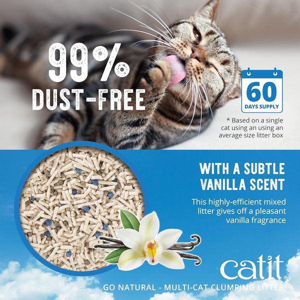 Show full view: Catit Go Natural! Pea Husk Clumping Multi-Cat Cat Litter, Vanilla Scented, 6.4-kg box slide 6 of 7