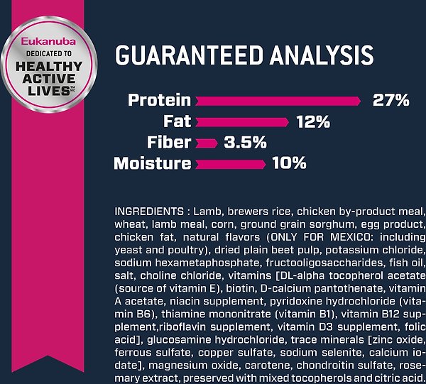 Show full view: Eukanuba Senior Lamb 1st Ingredient Dry Dog Food, 13.61-kg bag slide 7 of 10