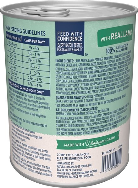 Show full view: Natural Balance Original Ultra Lamb Recipe Wet Dog Food, 368-g can, case of 12 slide 3 of 10
