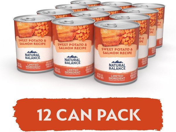 Show full view: Natural Balance Limited Ingredient Grain-Free Sweet Potato & Salmon Wet Dog Food, 368-g can, case of 12 slide 4 of 9