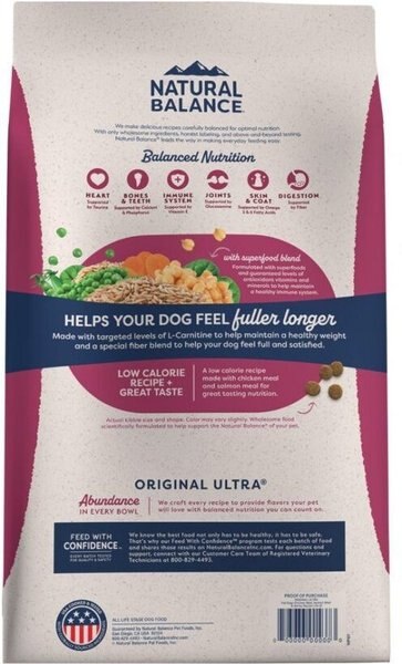 Show full view: Natural Balance Fat Dogs Chicken & Salmon Formula Low Calorie Dry Dog Food, 10.9-kg bag slide 3 of 10