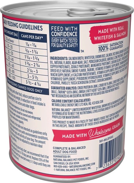 Show full view: Natural Balance Limited Ingredient Whitefish, Rice, & Salmon Recipe Canned Dog, 368-g can, case of 12 slide 3 of 10