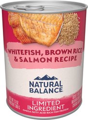 Natural Balance Limited Ingredient Whitefish, Rice, & Salmon Recipe Canned Dog, 368-g can, case of 12