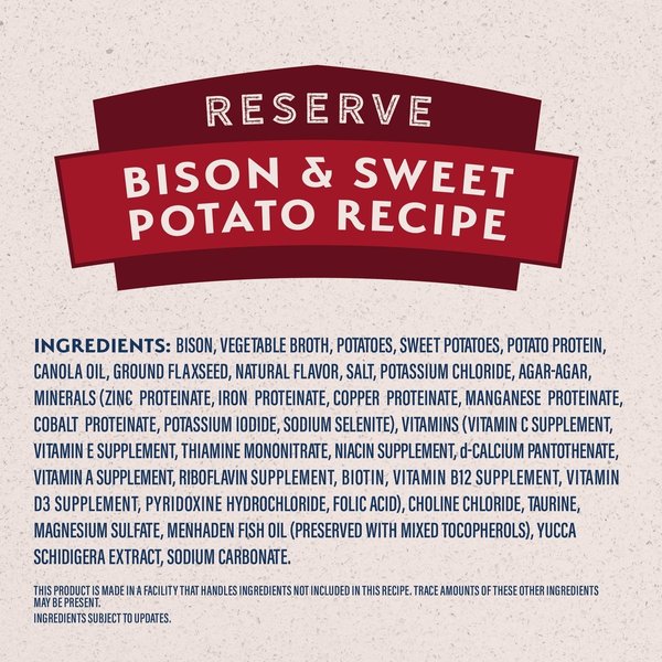 Show full view: Natural Balance Limited Ingredient Reserve Bison & Sweet Potato Recipe Wet Dog Food, 368-g can, case of 12 slide 6 of 10