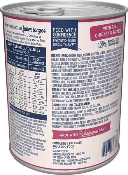 Show full view: Natural Balance Original Ultra Fat Dogs Chicken & Salmon Recipe in Broth Wet Dog Food, 368-g can, case of 12 slide 3 of 10