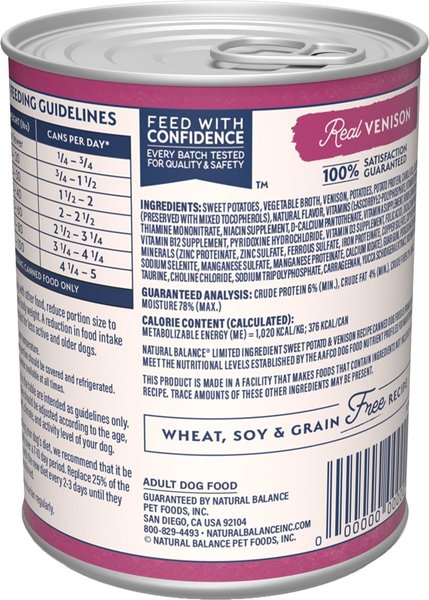 Show full view: Natural Balance Limited Ingredient Reserve Sweet Potato & Venison Recipe Wet Dog Food, 368-g can, case of 12 slide 3 of 8