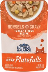 Natural Balance Platefulls Indoor Formula Turkey & Duck Formula in Gravy Grain-Free Cat Food Pouches, 85-g pouch, case of 24