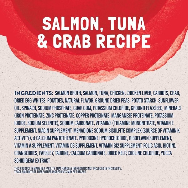 Show full view: Natural Balance Platefulls Salmon, Tuna & Crab Formula in Gravy Grain-Free Cat Food Pouches, 85-g pouch, case of 24 slide 5 of 10