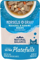 Natural Balance Platefulls Indoor Formula Mackerel & Sardine in Gravy Grain-Free Cat Food Pouches, 85-g pouch, case of 24