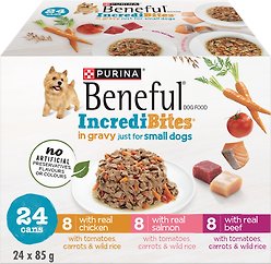 Purina Beneful Incredibites Real Chicken & Salmon in Gravy Variety Pack Wet Dog Food, 85-g can, case of 24