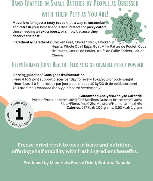 Show full view: Mavericks Freeze-Dried Joint Support Dog Food Topping, 50-g bag slide 3 of 3