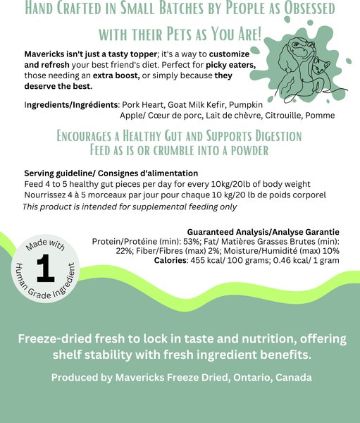 Show full view: Mavericks Freeze-Dried Healthy Gut Support Dog Food Topping, 50-g bag slide 3 of 3