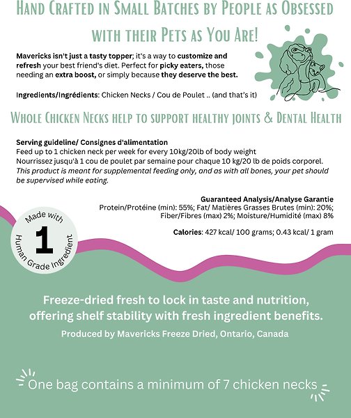 Show full view: Mavericks Freeze-Dried Whole Chicken Necks Dog & Cat Food Topping, 7 count slide 3 of 3