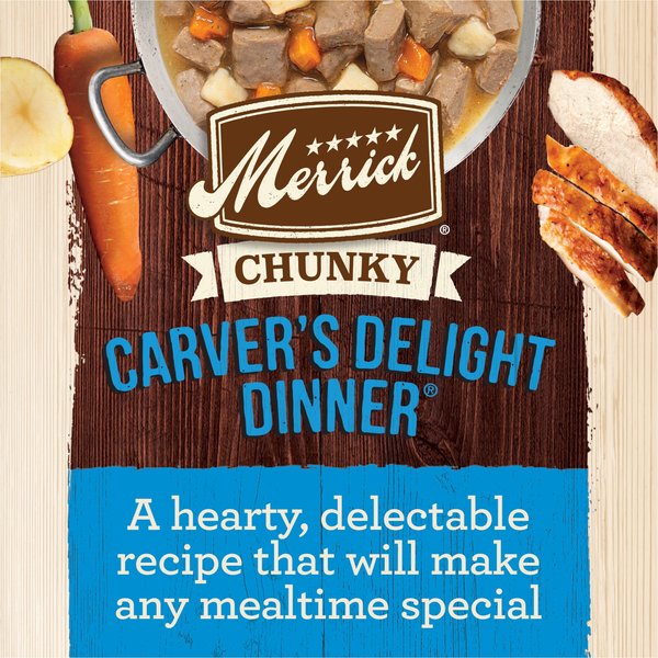 Show full view: Merrick Chunky Grain-Free Wet Dog Food Carvers Delight Dinner, 360-g can, case of 12 slide 4 of 11