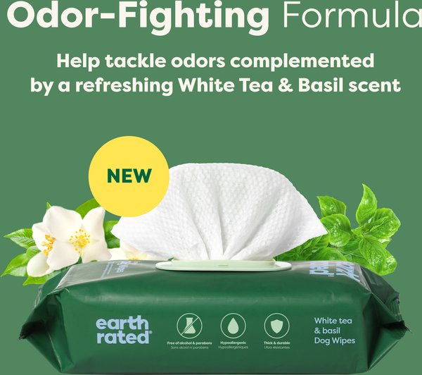 Show full view: Earth Rated White Tea & Basil Dog Grooming Wipes, 100 count slide 5 of 8