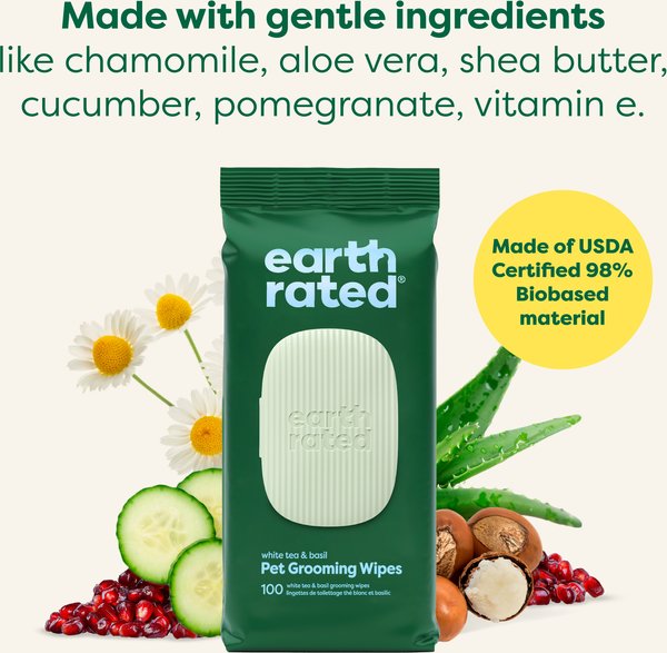 Show full view: Earth Rated White Tea & Basil Dog Grooming Wipes, 100 count slide 4 of 8