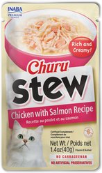 Inaba Churu Stew Chicken with Salmon Recipe Lickable Cat Treats, 40-g pouch