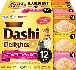 Inaba Dashi Delight Chicken Flavored Variety Pack Bits in Broth Cat Food Topping, 71-g cup, case of 12