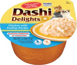 Inaba Dashi Delights Chicken with Scallop Flavored Bits in Broth Cat Food Topping, 71-g cup