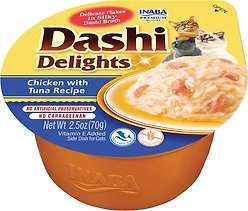Inaba Dashi Delights Chicken with Tuna Flavored Bits in Broth Cat Food Topping, 71-g cup