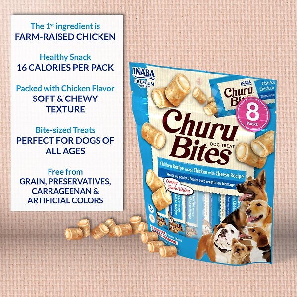Show full view: Inaba Churu Bites Chicken with Salmon Recipe Soft & Chewy Dog Treats, 12-g pouch, 8 count slide 3 of 7