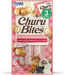 Inaba Churu Bites Chicken Recipe Wraps Tuna with Salmon Recipe Cat Treats, 10-g tube, 3 count