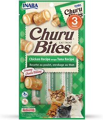Inaba Churu Bites Chicken Recipe Wraps Tuna Recipe Cat Treats, 10-g tube, 3 count