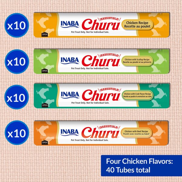 Show full view: Inaba Churu Creamy Puree Chicken Variety Pack Lickable Cat Treats, 14-g tube, 40 count slide 3 of 11