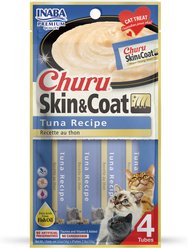 Inaba Churu Purees Skin & Coat Tuna Recipe Lickable Cat Treats, 14-g tube, 4 count