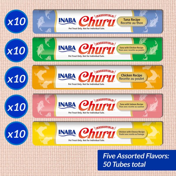 Show full view: Inaba Churu Tuna & Chicken Variety Pack Lickable Cat Treats, 14-g tube, 50 count slide 3 of 13