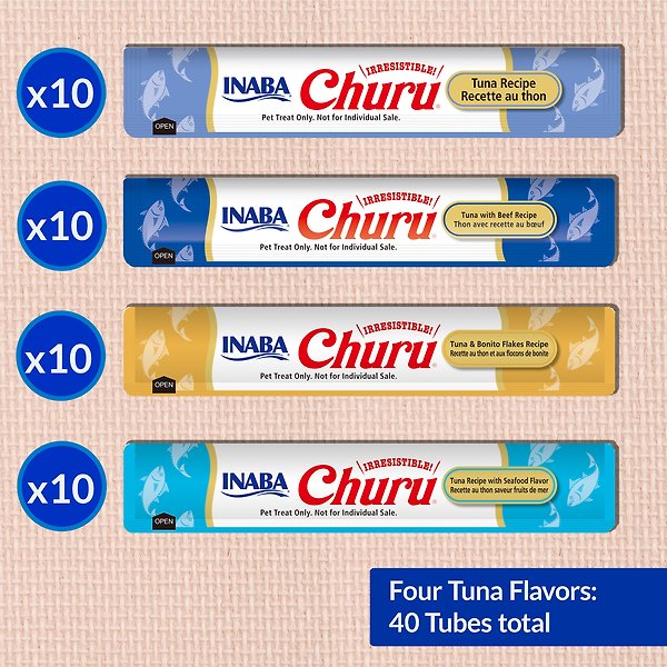 Show full view: Inaba Churu Purees Tuna Variety Pack Lickable Cat Treats, 14-g tube, 40 count slide 3 of 11