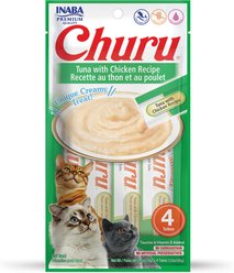 Inaba Churu Purees Tuna with Chicken Recipe Lickable Cat Treats, 14-g tube, 4 count