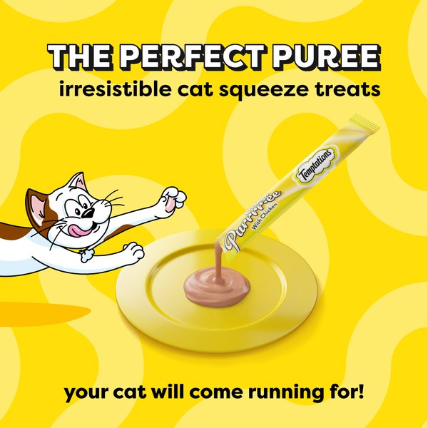 Show full view: Temptations Adult Creamy Puree with Chicken & Beef Liver Lickable Cat Treats, 12-g pouch, case of 24 slide 4 of 9