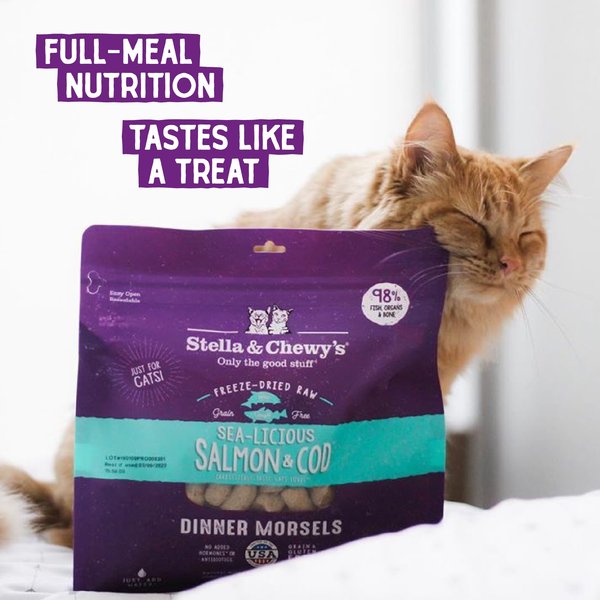 Show full view: Stella & Chewy's Dinner Morsels Sealicious Salmon & Cod Recipe Cat Dried Food, 18-oz bag slide 8 of 10