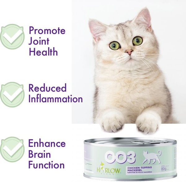 Show full view: Harlow Blend Chicken Topping Mackerel Recipe Wet Cat Food, 80-g can, case of 24 slide 4 of 7