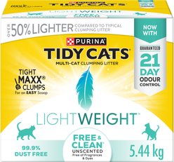 Tidy Cats LightWeight Free & Clean Unscented Multi-Cat Cat Litter, 5.44-kg box
